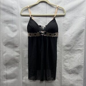 Linea Donatella Black Chiffon Babydoll Chemise Lace Trim Negligee Lingerie